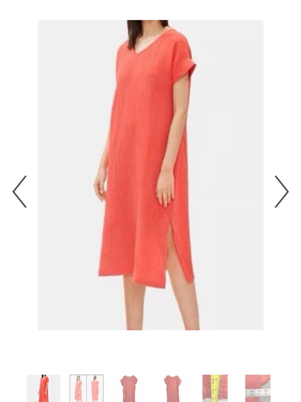 Eileen Fisher organic cotton gauze coral v neck shift dress